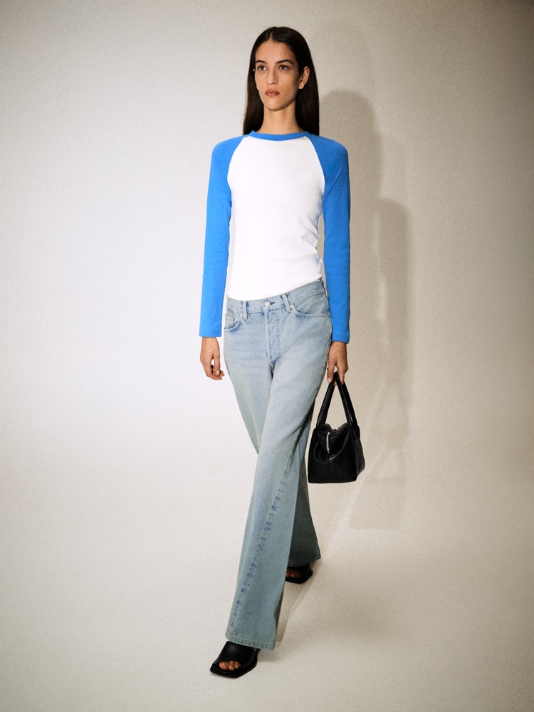 コントラストスリーブTシャツ